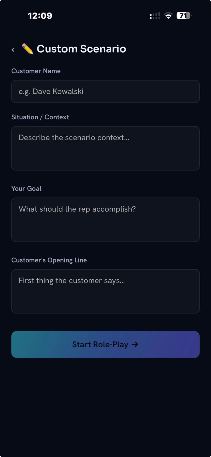 Custom Scenario screen preview